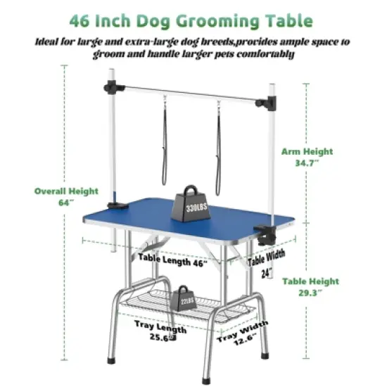 SEVOBAL Pet Grooming Tool Inch Foldable Dog Grooming Table For Home With Adjustable Arm, Non-Slip Surface And Storage, Blue, 46.00"*24.00"*29.30" image {1}