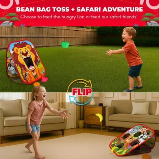 Swooc Games - Safari Sling&trade; | 2-in-1 Bean Bag Toss Game for Kids | 5-Second Setup Kids Cornhole Game Set | Outdoor Toddler Activities | Backyard Games image {1}