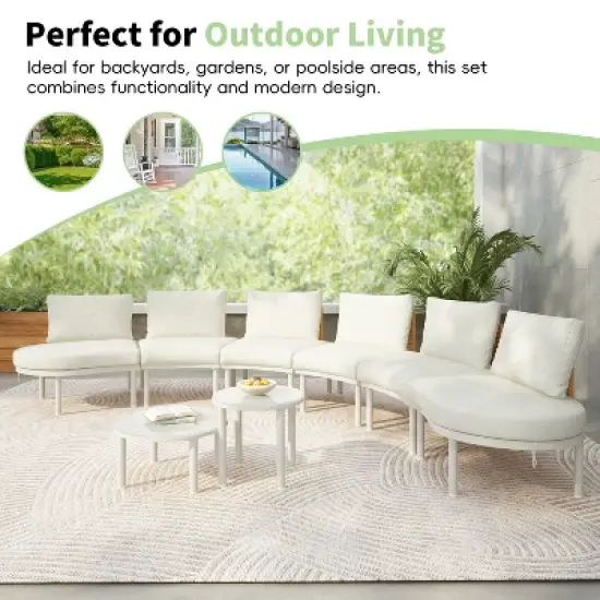 YOOCOZZ PE Wicker Rattan 8-Piece Patio Sectional Sofa with 2 High-Low Coffee Tables having Tempered Glass image {7}