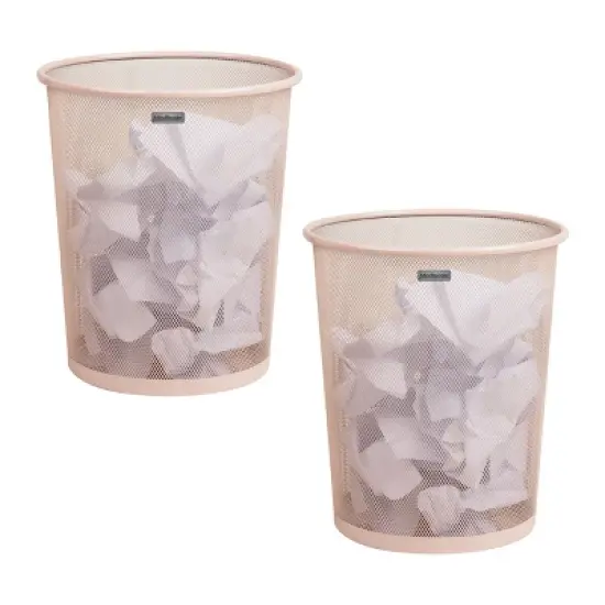 Mind Reader 16.65L Round Waste Paper Basket Metal Mesh Pink image {9}