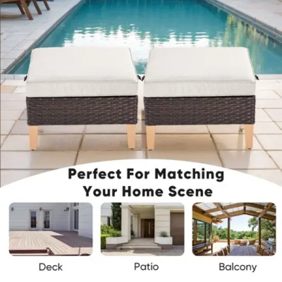 Gymojoy 2PCS Outdoor Patio Ottomans Wicker Ottomans Multipurpose Outdoor Furniture for Patio image {5}
