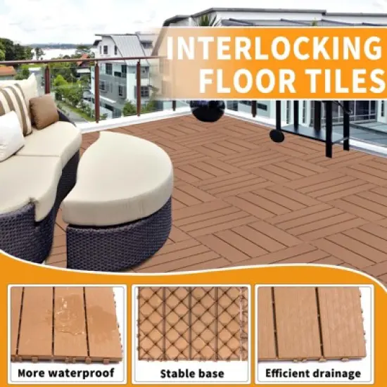 Plastic Interlocking Deck Tiles, 12.00"x12.00" (Pack of 44), for Patio, Outdoor Waterproof, All Weather image {6}