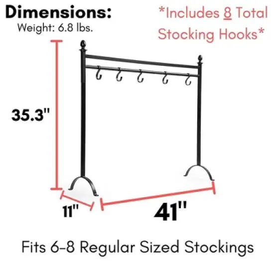 BIRDROCK HOME 8 Hook Christmas Stocking Holder Stand - Black image {6}