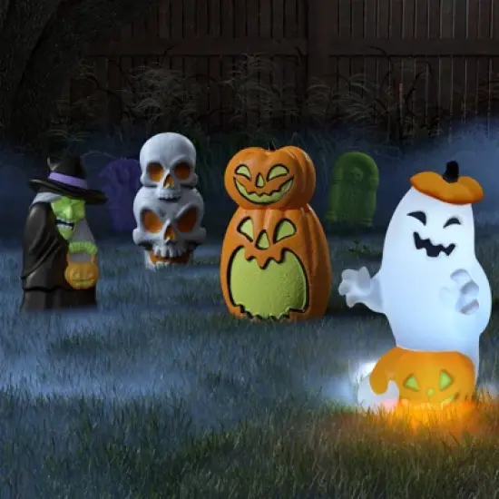 23" Light and Sound Pumpkin and Ghost Outdoor Halloween Decorative Prop - Hyde and EEK! Boutique&trade;: Battery Operated image {1}