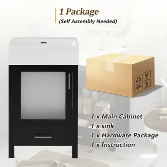 MOEPISY 20 Inch Bathroom Vanity With Ceramic Sink And Ample Storage, Ideal For Small Bathrooms, Black image {6}