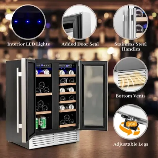 Costway 2-in-1 Beverage and  Cooler Free-standing & Built-in Dual Zones  Fridge image {8}