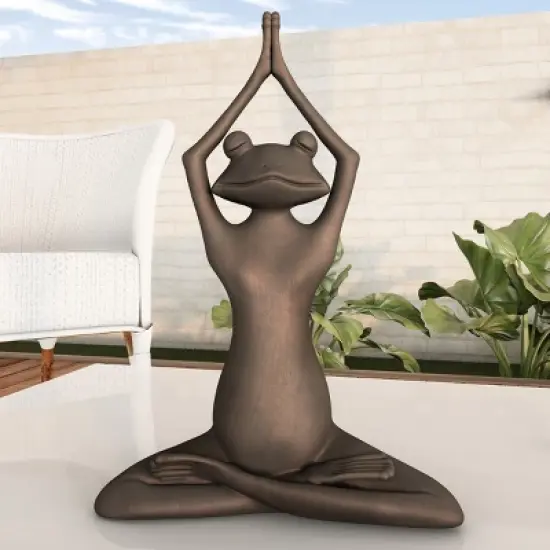 Nature Spring Stretching Frog Statue for Flower Beds and Fairy Gardens - Brushed Bronze image {2}