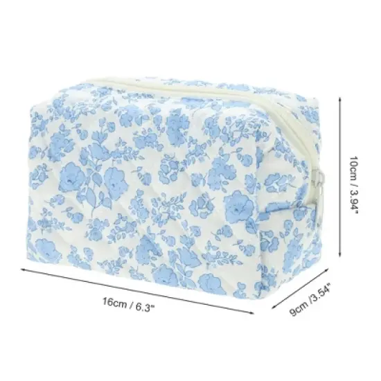Unique Bargains Floral Quilting Makeup Bag Blue White 1 Pc image {1}