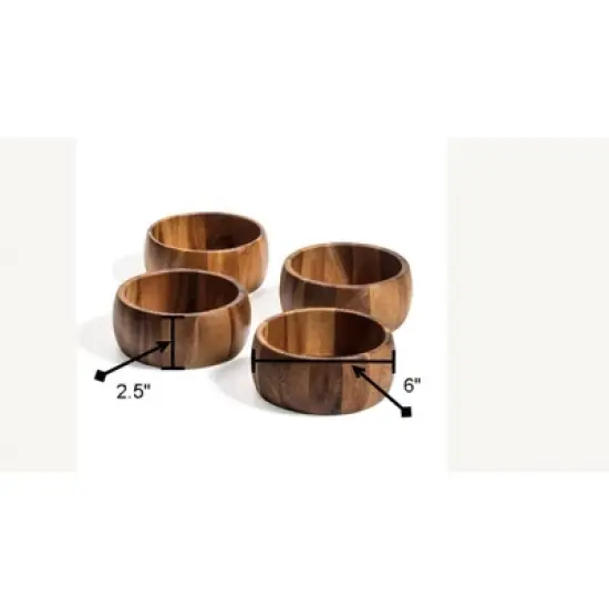 Kalmar Home Solid Acacia Wood Individual Salad Bowl Set of 4 image {1}