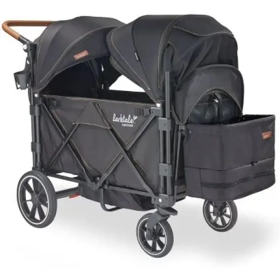 Larktale caravan - 200 lbs. Capacity, Double Seater Collapsible Wagon, All-Terrain Stroller Wagon for Kids and Babies - 2023 Version - Byron Black image {1}
