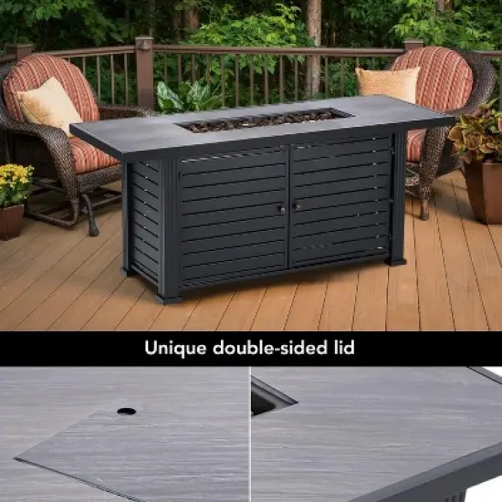 57" Rectangular Propane Fire Pit Table, 50,000 BTU Outdoor Heater with Rain Cover, CSA Certified, Steel/Iron Construction, Reversible Tabletop image {4}