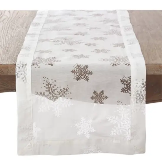 White Snowflakes Table Runner - Saro Lifestyle: Elegant Holiday Decor, Machine Washable, Polyester image {2}