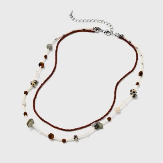 Necklace Semi-Precious Jasper Tiger Eye Labradorite Opal Beaded Necklace Set 2pc - Universal Thread&trade; image {2}