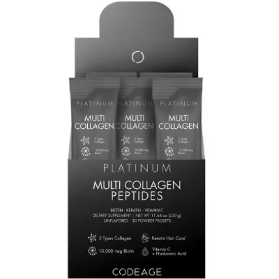 Codeage Multi Collagen and Biotin 10,000 mcg + Vitamin C Powder Supplement, B6 & D3 - Platinum - 30 Stick Packs image {16}