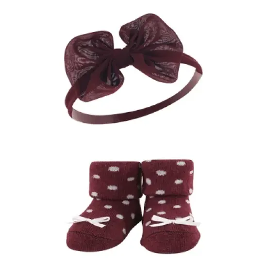 Hudson Baby Infant Girls Headband and Socks Giftset, Burgundy Leopard, One Size image {3}