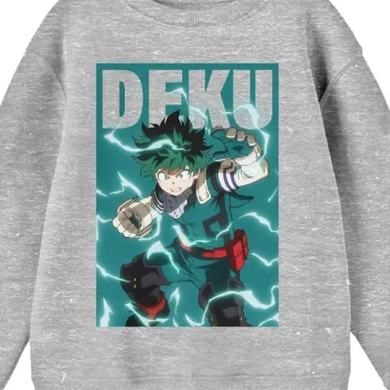 My Hero Academia Deku Fighting Stance Crew Neck Long Sleeve Athletic Heather Youth Sweatshirt image {1}