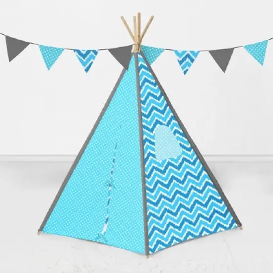 Bacati - Mix n Match Turquoise Gray Chevron Dots Play Tent for Kids/Toddlers, 100% Cotton Percale Fabric Cover  image {2}