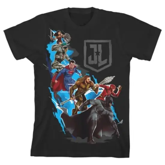 Justice League Movie Group Character Art Black T-shirt Toddler Boy to Youth Boy image {3}