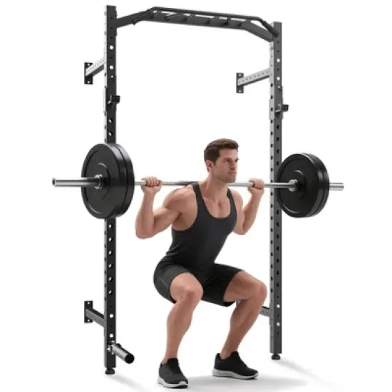 Wall Mounted Power Rack, 1600LB Commercial Squat Rack for Home Gym with Multi-Grip Pull Up Bar, J-Cups & Landmine Attachment for Home and Garage Gym image {9}