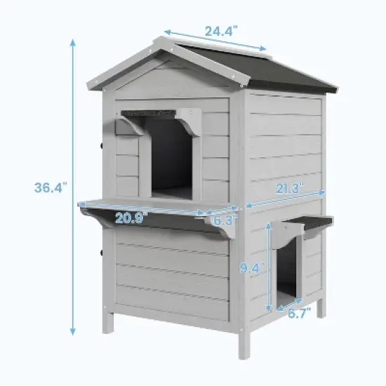 Heynemo Outdoor Cat House for Multiple-Cats Wooden Cat Shelter with Weatherproof Roof, Easy Access & Ventilation, Large Pet Catio for Cat image {1}