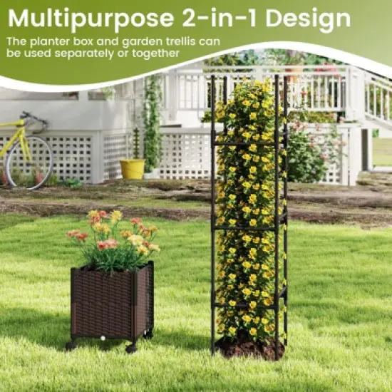 Tangkula 87" Tall Raised Garden Bed w/ Plant Box & Trellis Lockable Wheels Indoor Outdoor image {2}