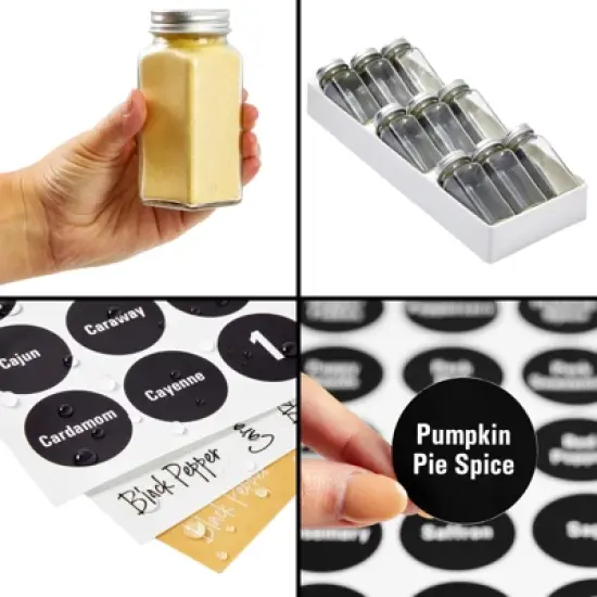 Talented Kitchen Spice Drawer Organizer with Jars and Labels with 18 Empty 4-oz Bottles, 416 Seasoning Labels, 2 Pcs 3-Tier Drawer Trays, 5.9 x 15 In image {5}