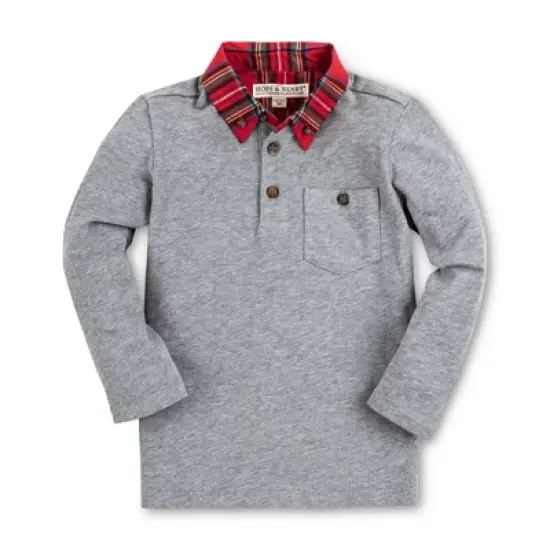 Hope & Henry Boys' Long Sleeve Polo Shirt with Woven Collar and Elbow Patches, Infant image {6}