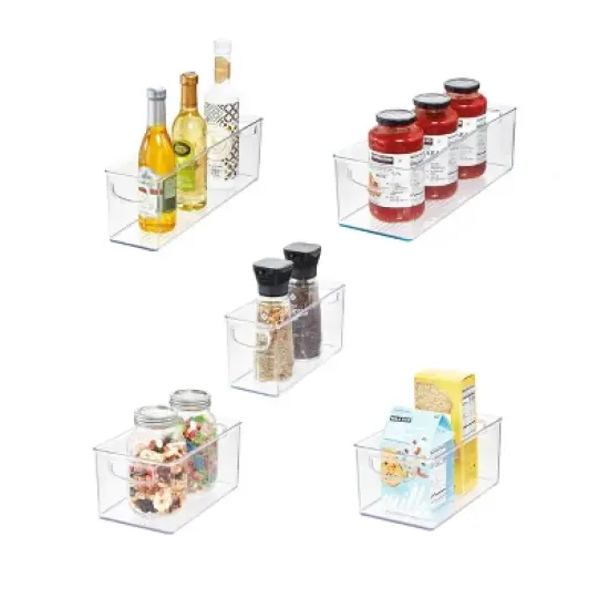 iDESIGN 5pc Small Recycled Plastic Stackable Kitchen Organizer Bin with Integrated Handles: Clear Pantry & Drawer Organizers image {1}