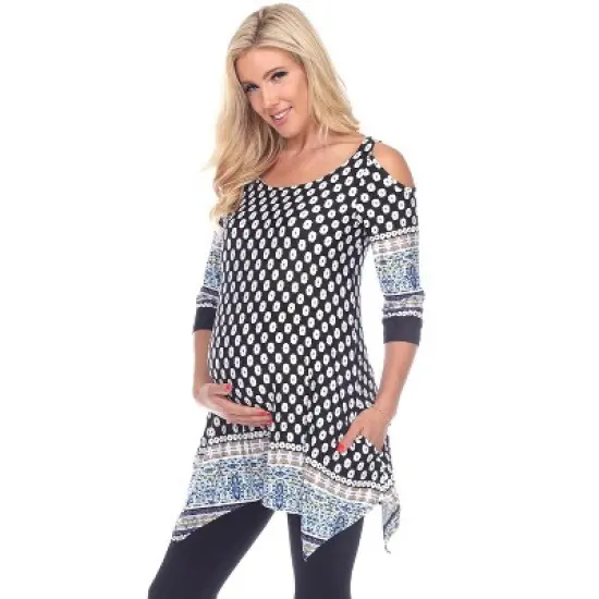 Maternity Printed Cold Shoulder Tunic - White Mark image {6}