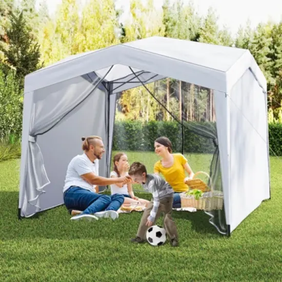 Costway 10 X 10 FT Pop up Canopy Tent with 4 Sidewalls Mesh Netting Wheeled Bag 8 Stakes image {8}