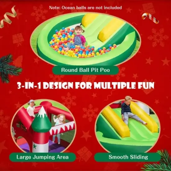Costway Inflatable Bounce House Kids Christmas w/ Slide & Trampoline & Pool Without Blower image {6}