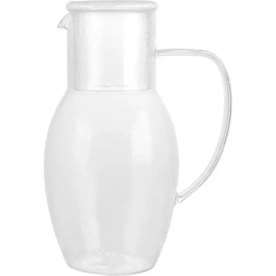 Elle Decor Bedside Pitcher Set, 44-Ounce Carafe with Cup Tumbler Doubles as A Lid, Made of Borosilicate Glass, Clear image {8}