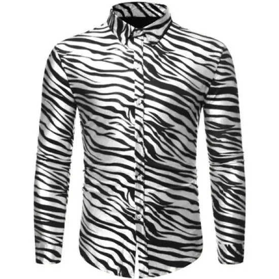 Lars Amadeus Men's Vintage Leopard Printed Button Down Long Sleeve Cotton Shirt image {8}
