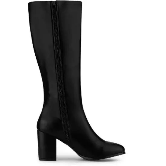 Allegra K Women's Round Toe Block Heels Knee High Boots image {5}