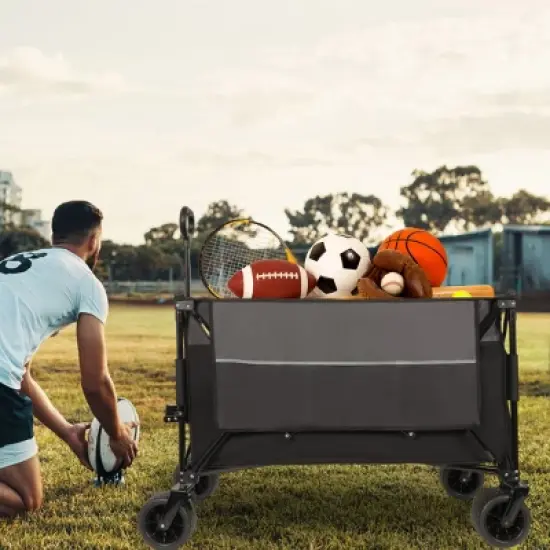 YONWAY Heavy-Duty Folding Wagon Cart with 480lbs Capacity All-Terrain Wheels,Side Pockets, Brakes & Drink Holders for Camping,Beach image {9}