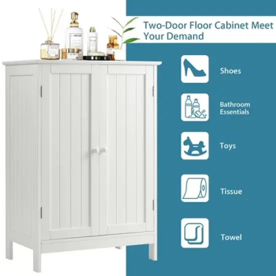 Costway Bathroom Floor Storage Cabinet Double Door Kitchen Cupboard Shoe Cabinet White image {4}