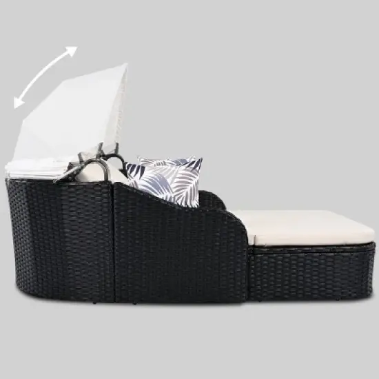 Outdoor Sunbed with Adjustable Canopy, Double PE Rattan Daybed with Cushion for Patio, 79" Wicker Sunbed Lounge Chair with Pillows-Koiai image {5}