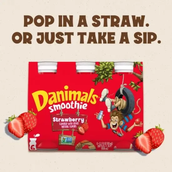 Danimals Strawberry Kids' Smoothies - 6ct/3.1 fl oz Bottles image {5}
