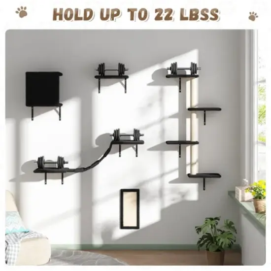 Sandinrayli Cat Wall Shelves - Wall-Mounted Set of 5, Floating Perches & Hanging Beds, Modern Furniture for Large Cats/Kitties (Black) image {3}