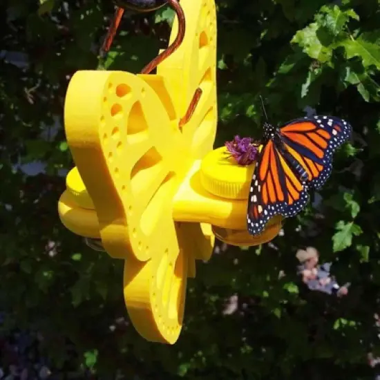 JCS Wildlife Double Nectar DOTS Hanging Butterfly Nectar Feeder - Bright Yellow Color - Made in the USA image {1}