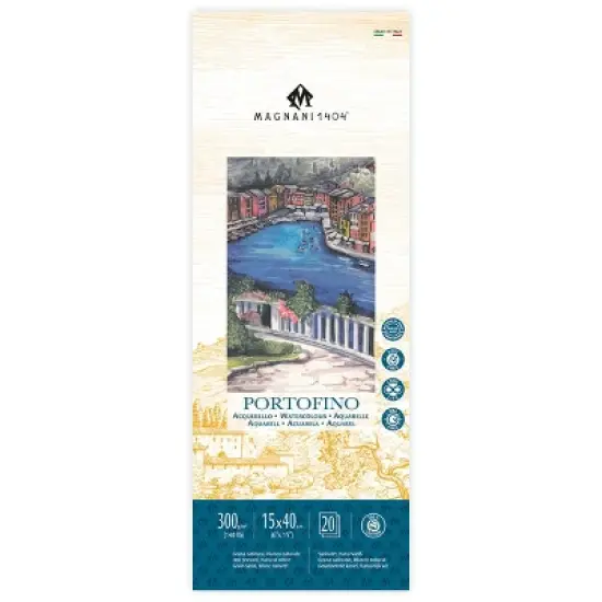 Magnani 1404 Portofino Hot Press 100% Cotton Watercolor Paper Pad, 20 Sheets, 140 lb, Acid-Free, UV Resistant, Deckled Edges, Vegan Sized Water Color image {9}