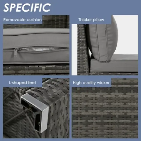 FIONECA 9-Piece Half-Moon Patio Sofa Set, Outdoor Round Wicker Sectional with Coffee Tables & Cushions, Gray image {3}