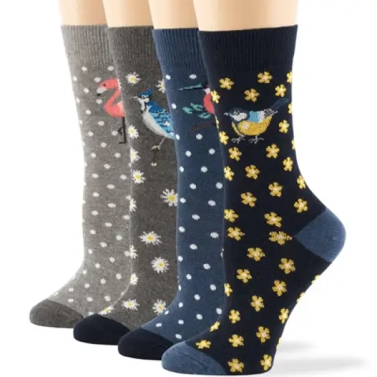 Women Cotton Calf Patterned Socks - 4 Pack - Coffee, Puppy, Flowers, Birds, Cat - Shoe Size 5-9 M, 8-12 L - Multicolors | 7BIGSTARS KINGDOM image {2}