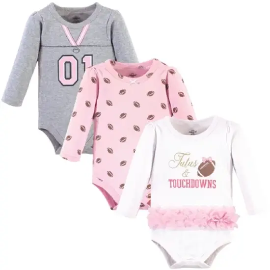 Little Treasure Baby Girl Cotton Long-Sleeve Bodysuits 3pk, Tutus Touchdowns image {2}