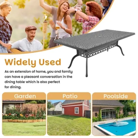 Cast Aluminum Patio Dining 82.68'' L x 41.34'' W Rectangular Table with a 1.88-inch Umbrella Hole image {4}