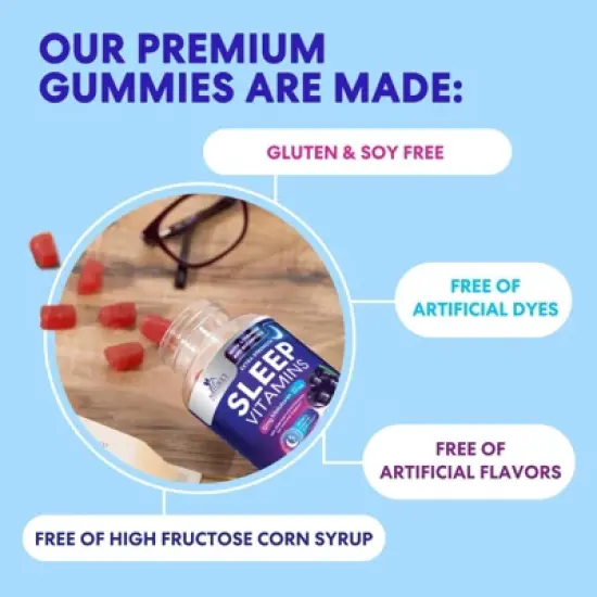 Sleep Gummies - 12mg Melatonin Natural Sleep Vitamin Supplement Formula with L-theanine, Chamomile, & Lemon Balm - Extra Strength Sleep - 60 Gummies image {7}
