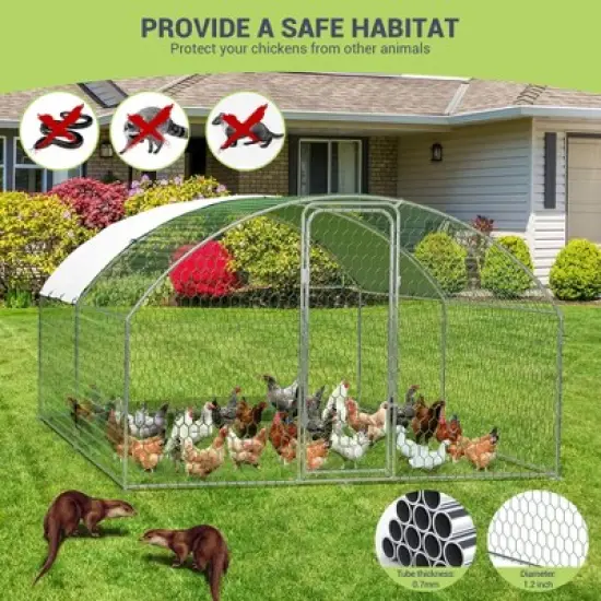 Chicken Coop, Large Metal Chicken Coop for Yard - Walk-in Poultry Cage with Waterproof UV Cover, Chicken Run for Backyard Farm image {4}