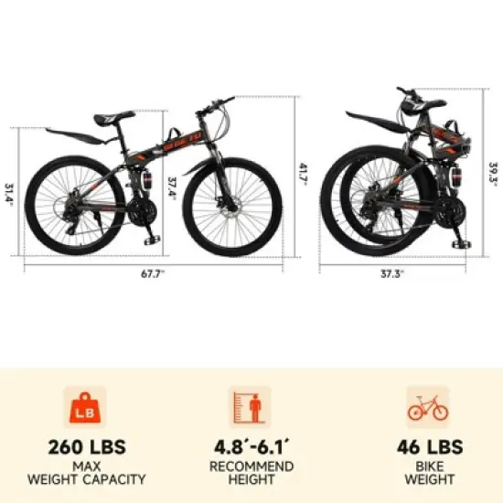 Topteng 27 Speed 26 inches Folding Bike Mountain Bicycle - Gray image {8}