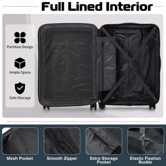 Costway 3 Piece Hardshell Luggage Set Ex pandable Suitcase w/ TSA Lock & Spinner Wheels image {8}