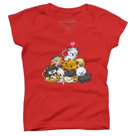 Girl's Design By Humans Cat Cute Pile Cats Anime Kawaii Neko Gift Women Girls By MiuMiuShop T-Shirt image {6}